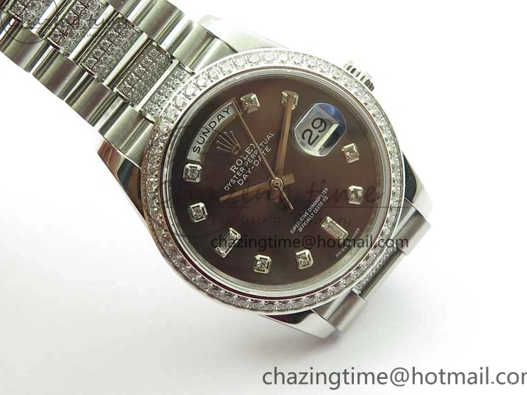 MiroTime 0309 SmoothTexture Day-Date 36mm 128239 SS Crystal BP Best Edition Black MOP Crystal Marker Dial on SS President Bracelet A 2681